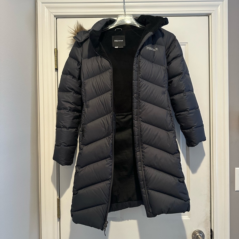 Marmot charcoal grey down coat